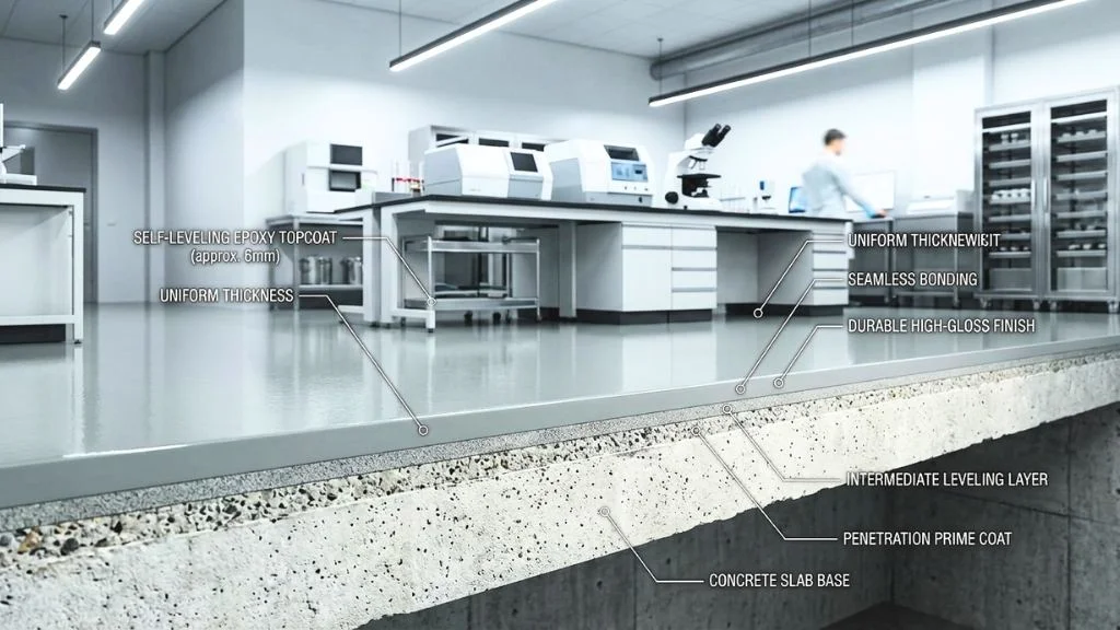 How thick is self-leveling epoxy flooring usually?